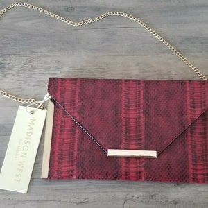 Red Envelope Clutch Crossbody Crocodile Madison West Bag Purse 11"LX6.8"HX.5W